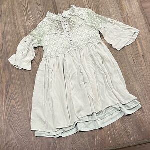 Umgee Womens Cut Out A-line Mini Dress 3/4 Sleeve Sheer Lace Mint Green Size S